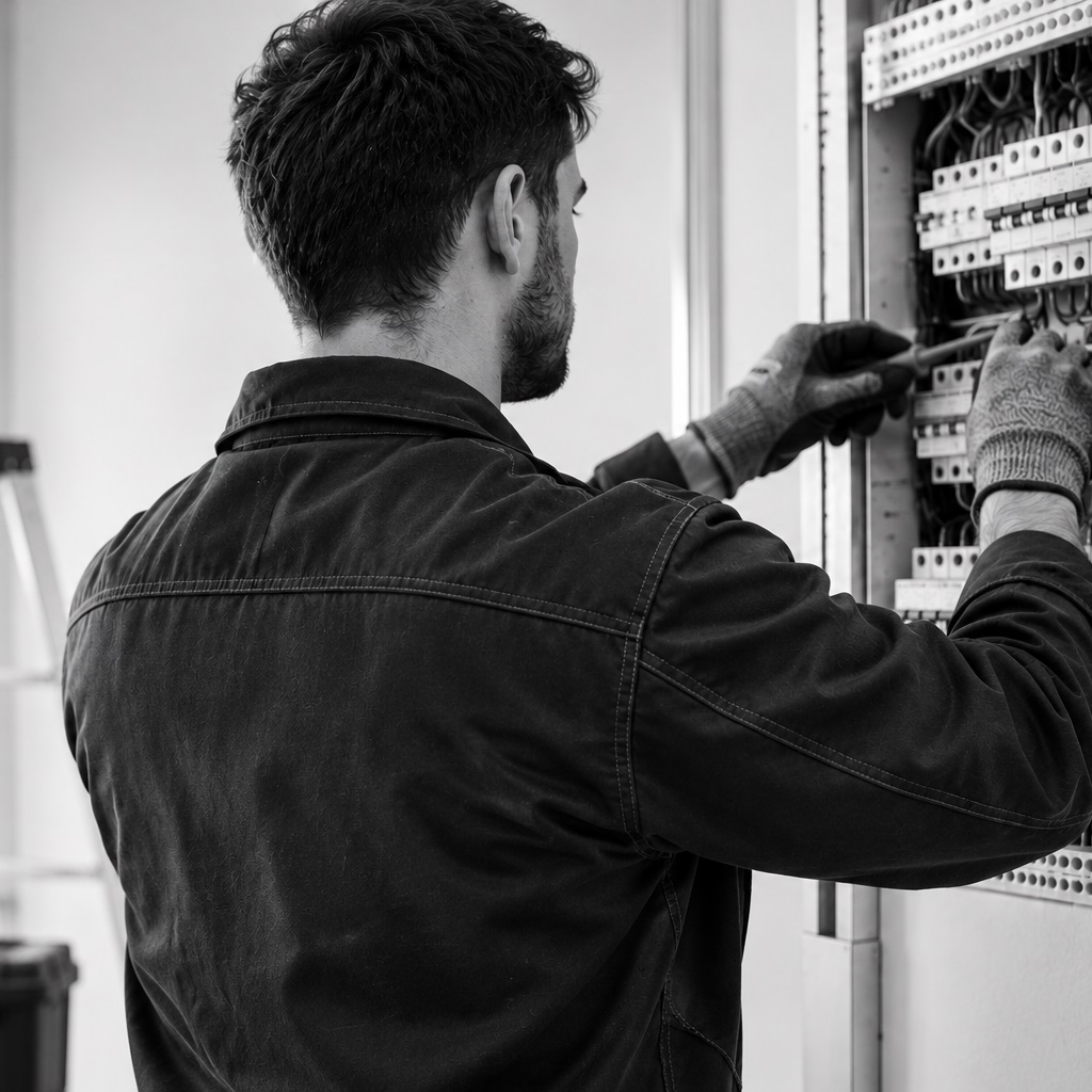 Électricien intervenant sur une installation électrique